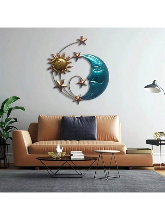 Rustic Sun Kissing Moon Wall Art: Creative Iron Sculpture for Backyard Decor and Gifts