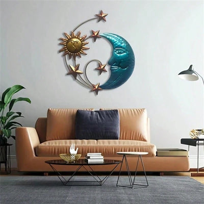 Rustic Sun Kissing Moon Wall Art: Creative Iron Sculpture for Backyard Decor and Gifts