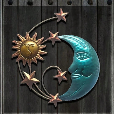 Rustic Sun Kissing Moon Wall Art: Creative Iron Sculpture for Backyard Decor and Gifts