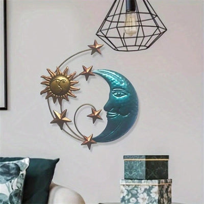 Rustic Sun Kissing Moon Wall Art: Creative Iron Sculpture for Backyard Decor and Gifts