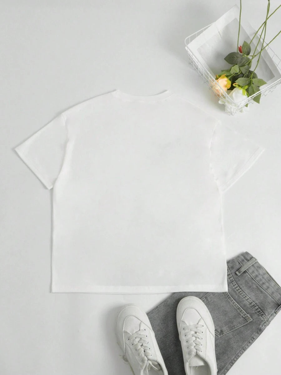 Front flat lay of white gothic lips graphic T-shirt with black distressed mouth print