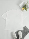 Back flat lay of plain white short-sleeve crew-neck T-shirt styled with jeans and sneakers