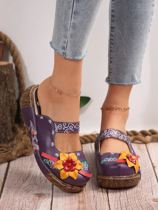 Elevate your style with our Floral Fantasy Women's Wedge Mule Sandals. These beautiful sandals feature a floral decor that adds a touch of elegance to any outfit. The wedged heel provides stability and comfort, making them perfect for all-day wear. Step into fashion with these versatile and stylish sandals.