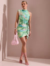 Summer Vibes: Tie-Dye Printed Irregular Shoulder Dress with 3D Flower Decoration