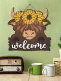 This Farmhouse Welcome Hanging Sign features a charming cow head design, adding country charm to your home decor. Made of durable materials, it's built to last and bring a touch of warmth to any room. Welcome guests with a touch of rustic elegance.