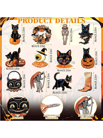 Spooktacular 24-Piece Wooden Halloween Ornament Set - Festive Decor for Your Family Halloween Party