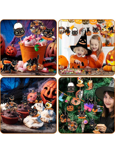 Spooktacular 24-Piece Wooden Halloween Ornament Set - Festive Decor for Your Family Halloween Party