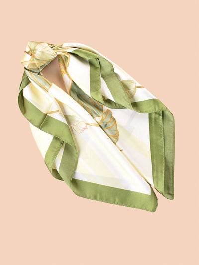 Stylish Bandana Style Silk Scarf with Retro Lotus Flower Print - Perfect for Neck, Head, and Sun Protection