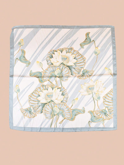 Stylish Bandana Style Silk Scarf with Retro Lotus Flower Print - Perfect for Neck, Head, and Sun Protection