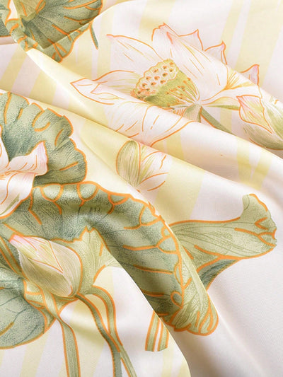 Stylish Bandana Style Silk Scarf with Retro Lotus Flower Print - Perfect for Neck, Head, and Sun Protection