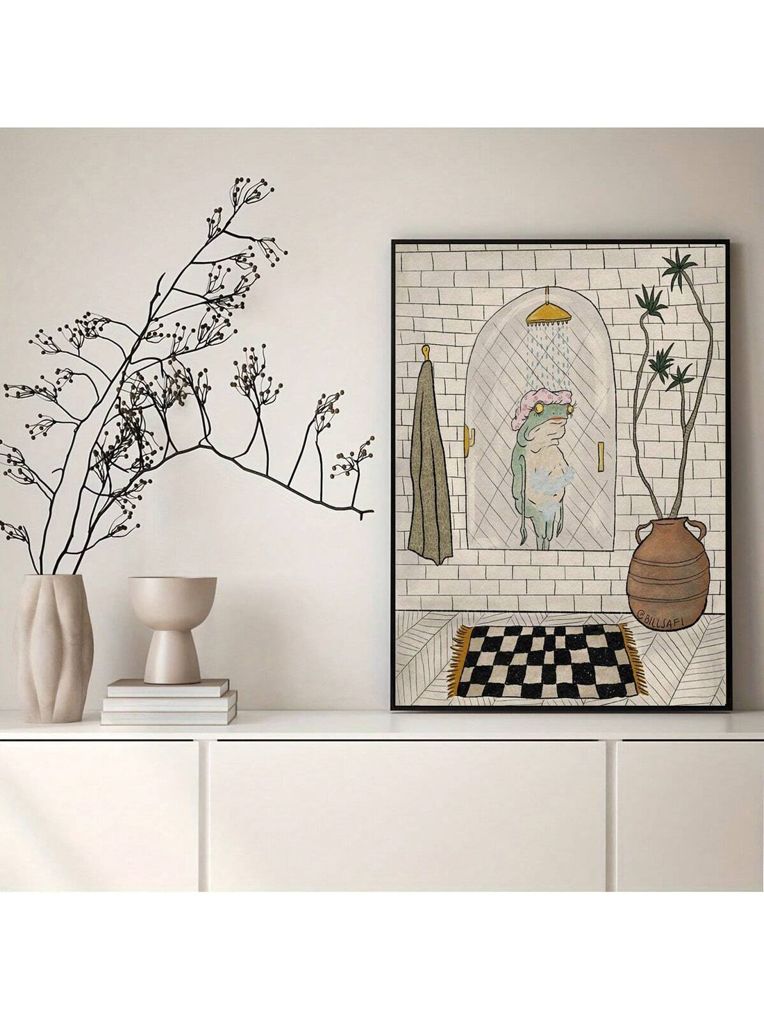 Add a splash of charm to your space with this Whimsical Bath Frog Oil Painting Canvas. Featuring a playful frog enjoying bath time, this vibrant artwork brings a fun and quirky touch to any room. Perfect for those who love unique home decor, it brightens walls and sparks conversation with its joyful, lighthearted vibe.