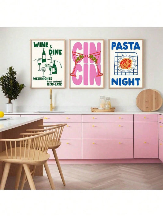 Chic Kitchen Poster Set: Cin Cin, Cheers & Foodie Art