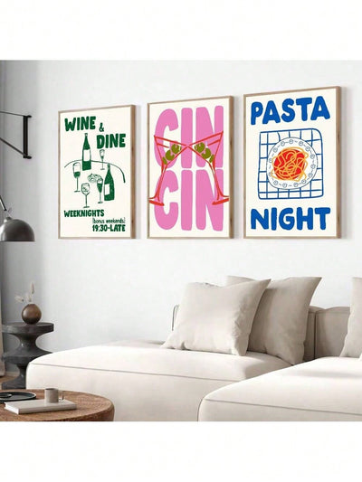 Chic Kitchen Poster Set: Cin Cin, Cheers & Foodie Art