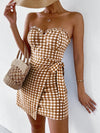 Chic Ruffled Plaid Strapless Dress: Perfect for Your Getaway