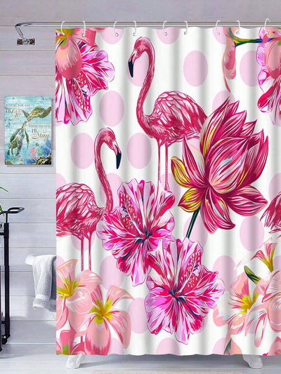 Flamingo Paradise: Waterproof Bathroom Shower Curtain with Hooks