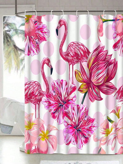 Flamingo Paradise: Waterproof Bathroom Shower Curtain with Hooks