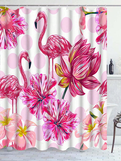 Flamingo Paradise: Waterproof Bathroom Shower Curtain with Hooks