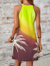 Sunset Dreams: Tropical Print Ombre Halter Neck Dress