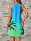 Sunset Dreams: Tropical Print Ombre Halter Neck Dress