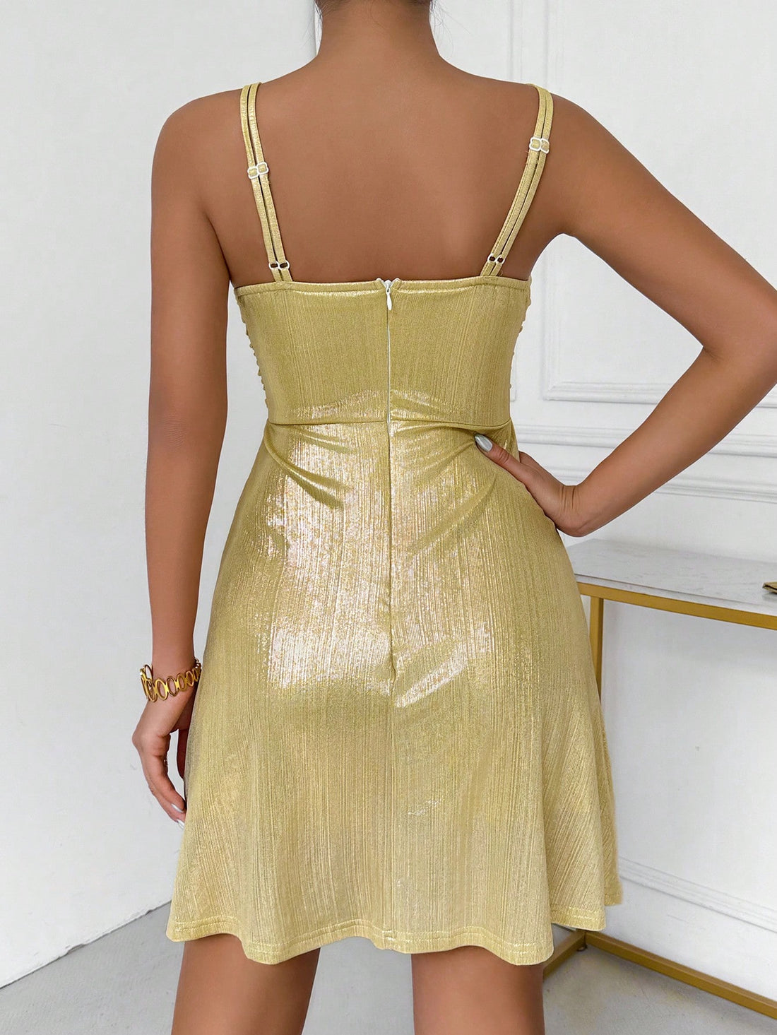 Get ready to turn heads with our Chic Pleated Strappy Dress! This dress effortlessly combines elegance and style, making it perfect for any occasion. The pleated design and strappy details add a touch of sophistication, while the comfortable fit guarantees you'll feel as good as you look. Dress to impress and feel confident in this versatile and chic dress.