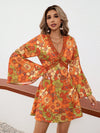 Vintage V-Neck Printed Dress with Bell Sleeves - Perfect Getaway Style