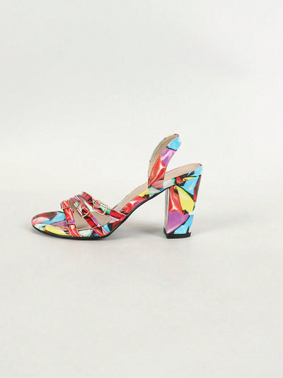 Summer Chic: Multistrap Buckle High-Heeled Sandals in Random Color Pattern