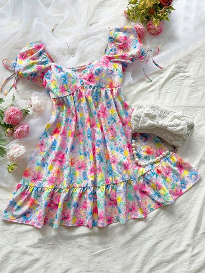 Flower Power: Women's Vacation Watercolor Romantic Flowers Dress