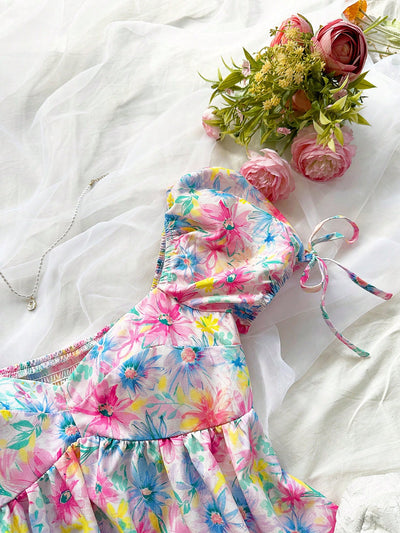 Flower Power: Women's Vacation Watercolor Romantic Flowers Dress