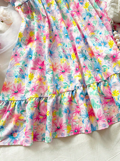 Flower Power: Women's Vacation Watercolor Romantic Flowers Dress