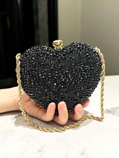 Elegant Heart-Shaped Gold Crystal Clutch Bag for Sophisticated Evenings