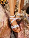 Summer Chic: Floral Fabric Roman Strap Flat Sandals