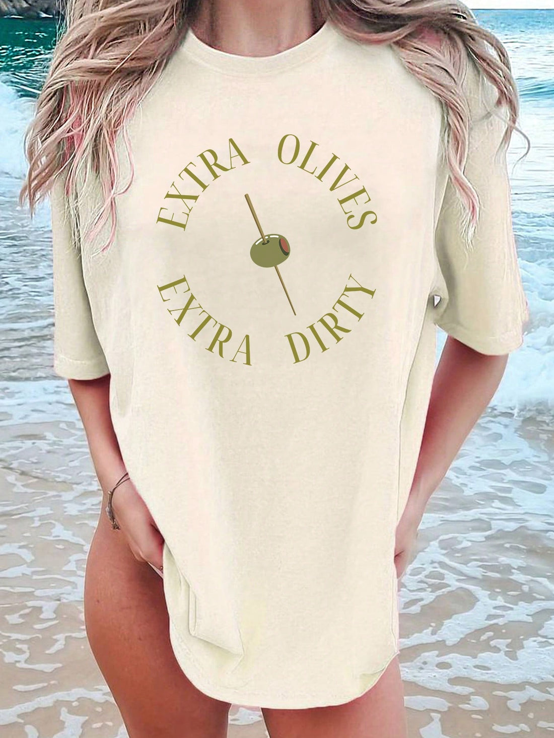 Stay cool and stylish this summer with our Trendy Summer Tee! This casual short sleeve shirt features a fun print of letters and drinks. Made with high-quality materials, it's perfect for any summer outing. Add a touch of fun to your wardrobe and stay comfortable all day long.