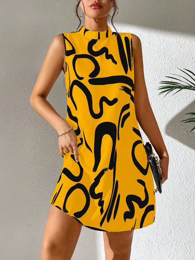 Bold and Beautiful: Splash Ink Print Mock Neck Dress