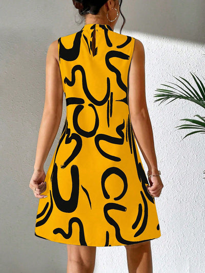 Bold and Beautiful: Splash Ink Print Mock Neck Dress