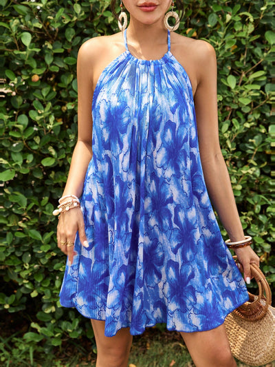 Vibrant Blooms: Women's Floral Printed Halter Neck Backless Sleeveless Dress