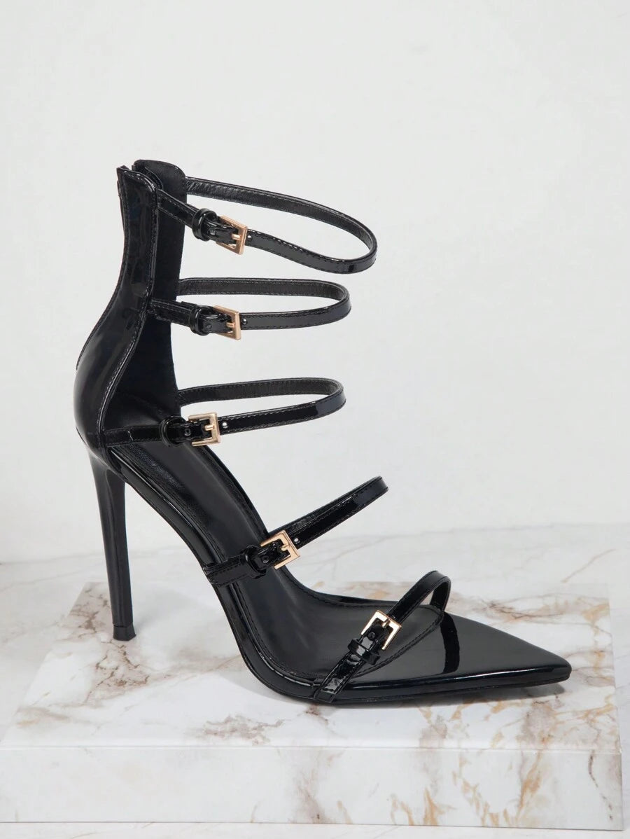 Multi strap stiletto heels with glossy patent finish image 4