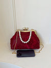 Romantic Wine Red 3D Flower Handbag with Faux Pearl Detailing - Perfect for Special Occasions