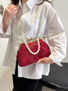 Romantic Wine Red 3D Flower Handbag with Faux Pearl Detailing - Perfect for Special Occasions