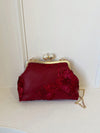 Romantic Wine Red 3D Flower Handbag with Faux Pearl Detailing - Perfect for Special Occasions