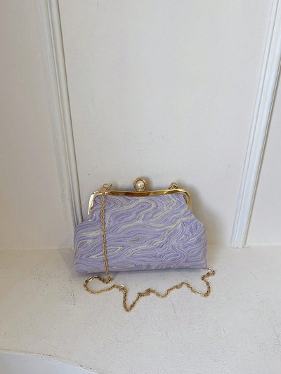 Chic Purple Gradient Moire Print Handbag: The Ultimate Evening Accessory