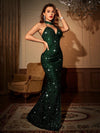 Radiant Glamour: Asymmetrical Sequin Formal Dress with Split Thigh & Backless Design