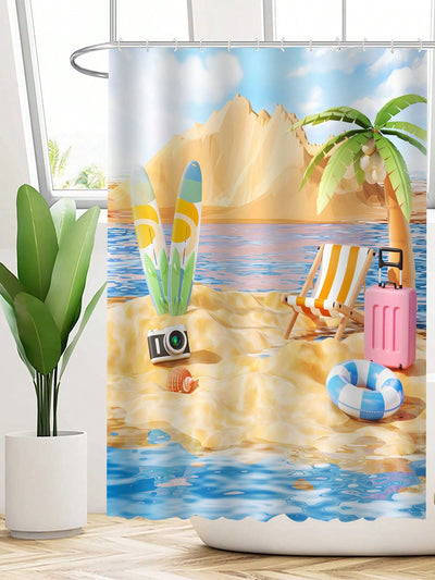 Tropical Paradise Shower Curtain - Modern Coconut Tree Beach Print Design