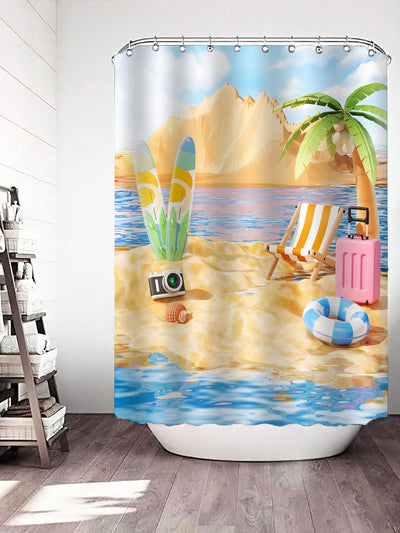 Tropical Paradise Shower Curtain - Modern Coconut Tree Beach Print Design