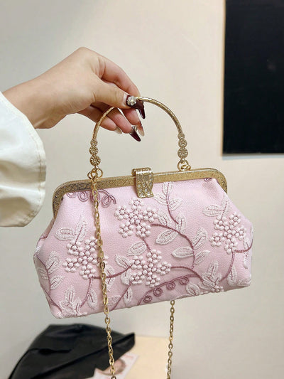 Chic Pink Lace Embroidery Shoulder Bag: The Perfect Accessory for Parties, Weddings, and Special Occasions