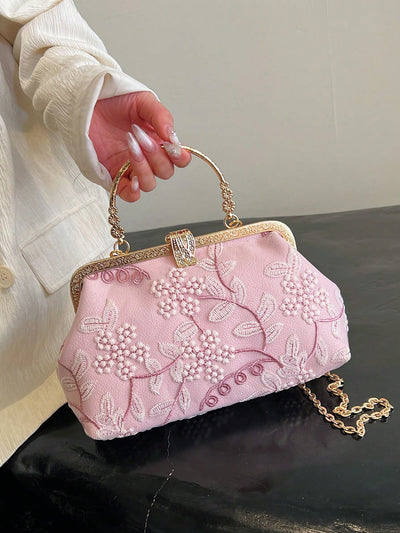 Chic Pink Lace Embroidery Shoulder Bag: The Perfect Accessory for Parties, Weddings, and Special Occasions