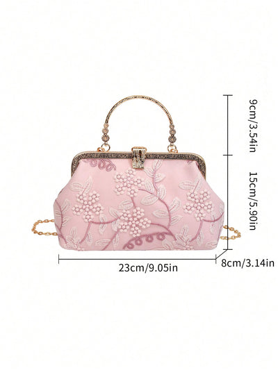 Chic Pink Lace Embroidery Shoulder Bag: The Perfect Accessory for Parties, Weddings, and Special Occasions