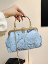 Elegant Blue Lace Embroidery Handbag for Special Occasions