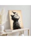 Whimsical Wall Art: A Bird Standing On A Cat's Head - Unframed Canvas Poster