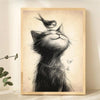 Whimsical Wall Art: A Bird Standing On A Cat's Head - Unframed Canvas Poster