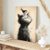 Whimsical Wall Art: A Bird Standing On A Cat's Head - Unframed Canvas Poster